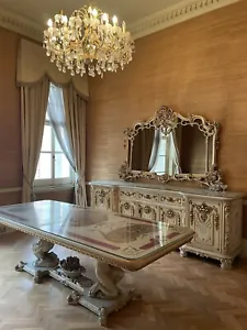 Dining Room Table, Sideboard, Mirror & Crystal Lamp: Baroque hand painted - Picture 1 of 23