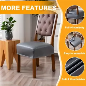 Waterproof PU Leather Chair Cushion Cover Stretch Dining Seat Sofa SlipCover 2PC - Picture 1 of 30