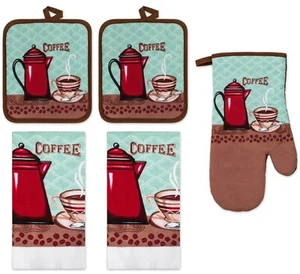 Juego de cocina de 5 piezas: 2 soportes para ollas, 1 guante para horno y 2 toallas, taza de café y tetera, Premius - Imagen 1 de 18