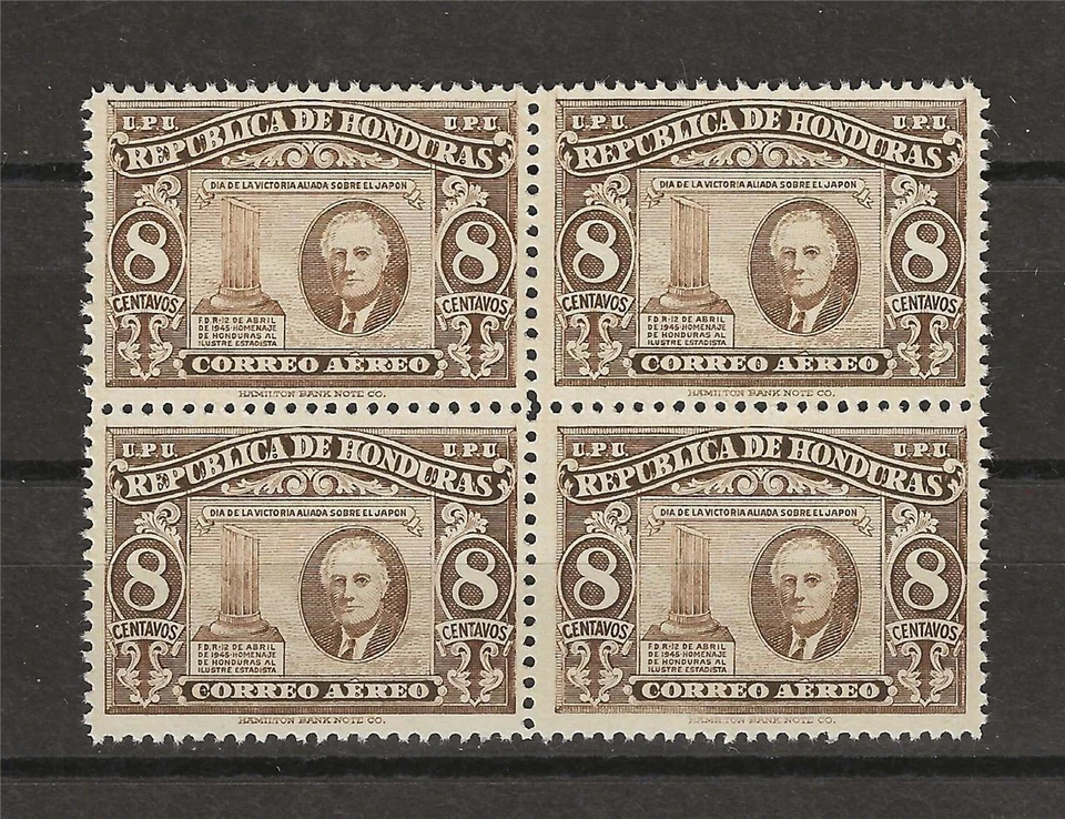 Honduras 1946 Sc# C156 correo aéreo Roosevelt "F.D.R." bloque bajo columna 4 MNH Foto 1 de 1