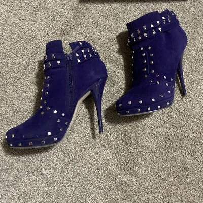 Michael Antonio Meris Purple Sexy Suede Studded Stiletto High Heel Booties 9 - Image 1 of 4
