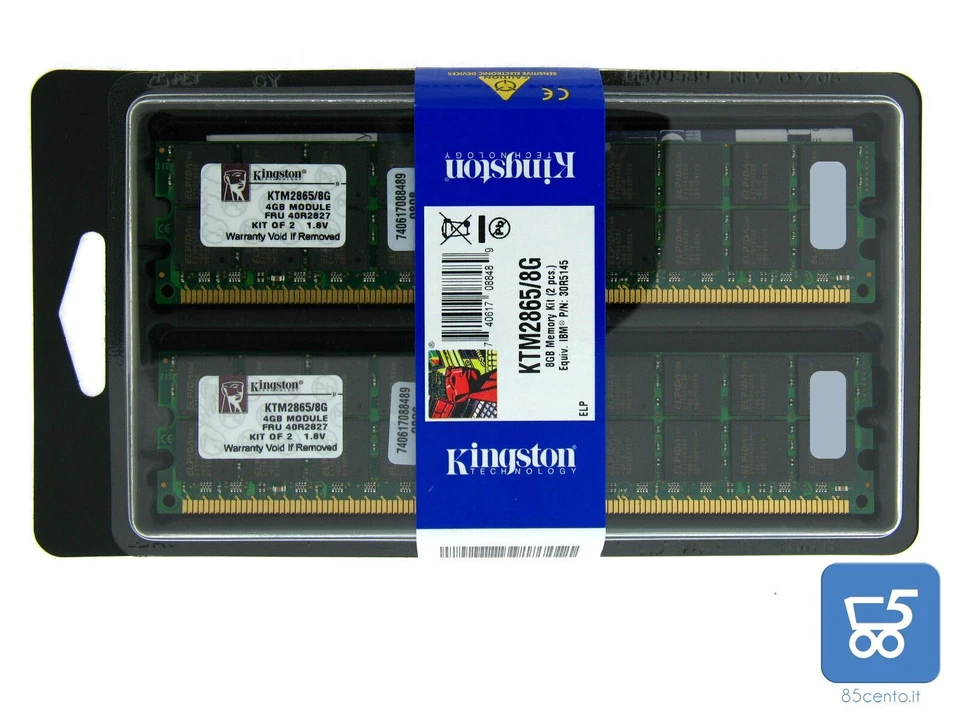 Coppia Ram Kingston Server KTM2865/8G 8GB kit 2 da 4Gb PC2-3200 DDR2-400 240 PIN - Immagine 1 di 1