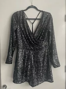 River Island Black sequin playsuit size 14 - Picture 1 of 5