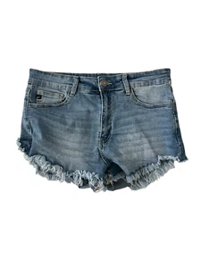 KANCAN Womens Shorts High Rise Cut-Off Blue Denim Jean Raw Hem Size 29 - Picture 1 of 3