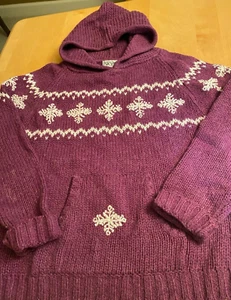 SKYR WOOL BLEND PURPLE HOODIE SWEATER FAIRISLE SNOWFLAKE GIRLS SZ L 14 16 - Picture 1 of 6