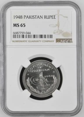 Pakistán 1 rupia 1948 NGC MS 65 Foto 1 de 2