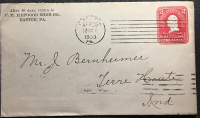 Scott U385 US 1903 2 Cents Washington Stamp on Envelope - Image 1 of 2