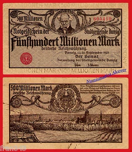 DANZIG GERMANY POLAND 500 Million mark 1923  Pick 28a  MBC /   VF - Picture 1 of 1