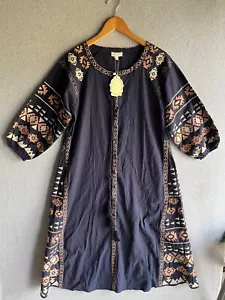 Velzera Shift Dress Womens M Embroidered Navy Blue Gypsy Boho NEW - Picture 1 of 17