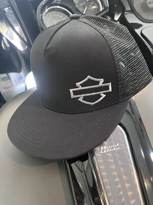 NEW Black W/Grey Color Emb Thread harley davidson themed snapback trucker Hat - Image 1 of 4