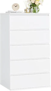 White Dresser, 5 Drawer Dresser Tall White Dresser with Large Storage Space - Picture 1 of 9