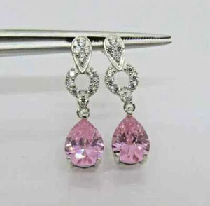2.Ct Pear Cut Lab-Created Sapphire Drop Dangle Earrings 14K White Gold Plated - Picture 1 of 3