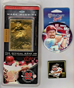 Mark Mcgwire 62 Record Breaking HRs 1998 ~ Button - Pin -  Fleer 23K Gold Card - Picture 1 of 5