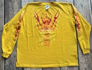 VINTAGE ADIDAS Y2K SAO PAULO FC SOCCER T-SHIRT YELLOW MENS 2XL XXL FLAMES - Picture 1 of 10
