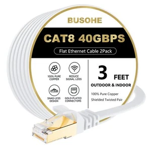 Cat 8 Ethernet Cable 3 FT 2Pack 40Gbps 2000Mhz High Speed Flat Cat8 Cable Pat... - Picture 1 of 7