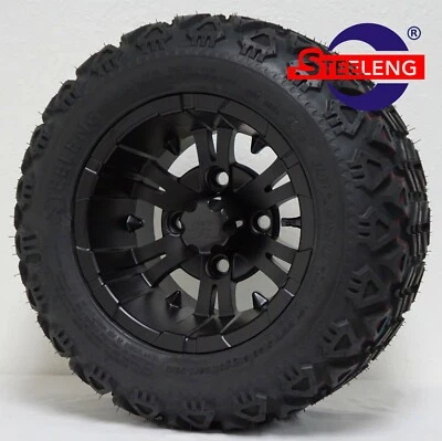 GOLF CART 10" MATT BLACK VAMPIRE WHEELS and 18"x9"-10" DOT ALL TERRAIN TIRES (4) Foto 1 de 4