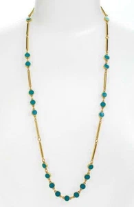 Kate Spade Gold Turquoise Dotted Line Scatter Necklace Station blue long chain - Picture 1 of 12