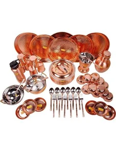 Pure Copper Solid Dinner Set- 51 Pieces- Designer- (Hammered, Brown) - Picture 1 of 5