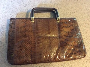 Vintage MARGOLM Italy 1970’s brown Snakeskin clutch purse Handbag RARE FIND - Picture 1 of 7