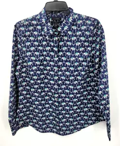J Crew Top Womens 12P Blue Gray Elephant Print Long Sleeve Artsy Perfect Shirt - Picture 1 of 11