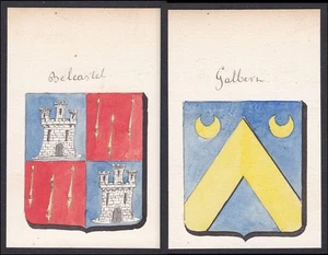 19. Jh. Beleastel Galbert France Frankreich Wappen Adel coat of arms Aquarell - Bild 1 von 1