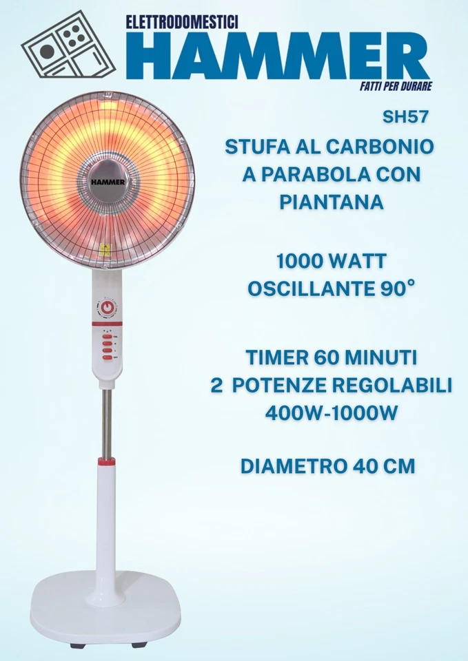 STUFA ELETTRICA AL CARBONIO 1000W-OSCILLAZIONE - Immagine 1 di 2