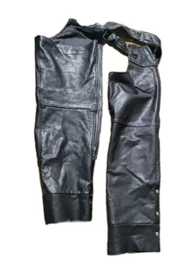 Vintage Interstate Leather Black Leather Motorcycle Biker Chaps Size Large Mens  - Bild 1 von 9