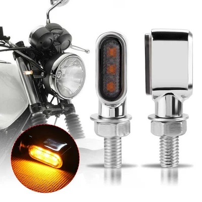2PC Motorcycle Blinker LED Turn Signals Light Chrome Indicator Amber Universal - Image 1 of 4
