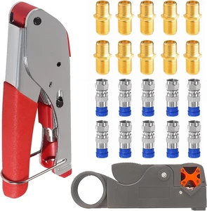 Kit Attrezzi Compressione Coassiale Crimpatrice Spelafili TV Cavo Coassiale CCTV Riparazione Nuovo - Foto 1 di 5