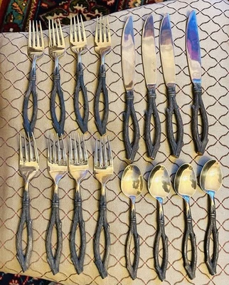 Set posate 16 pezzi Vance Kitira ADIRONDACK LEGATO RAMOSCELLO servizio posate bronzo per 4 - Immagine 1 di 4