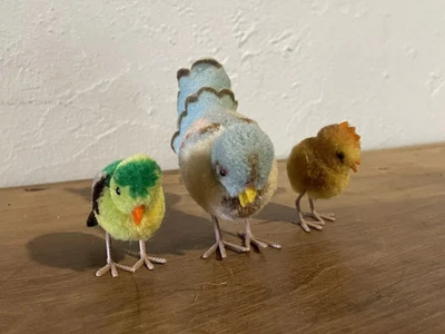 ANCIEN STEIFF Original 1950 1960 3 oiseaux décoration vitrine 4.5 a 7 cm pompon - Photo 1/4