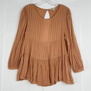 American Eagle Blouse Small Open Back Pumpkin Tiered Stripes Boho Peasant - Picture 1 of 17