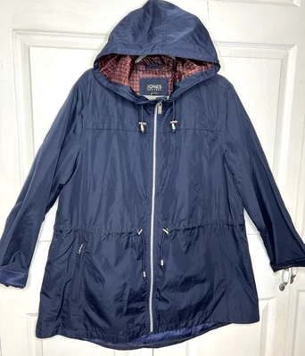 Jaqueta quebra-vento Jones New York XL azul marinho com capuz leve feminina BOM - Imagem 1 de 4