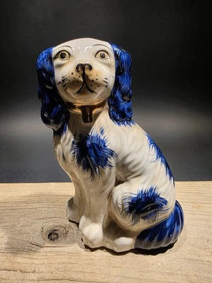 8" Antique Vintage Style Blue Staffordshire Spaniel Dog Figurine - Image 1 of 4