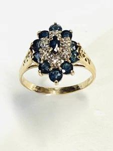 10k Solid Yellow Gold 1 Tcw. Sapphire & Diamond Woman’s Ring Size 10 - Picture 1 of 6