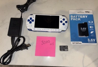 Sony PSP-3000 Playstation Portable Console - White/Blue, Ships From USA Tested - Image 1 of 4