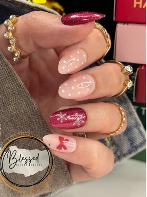 Red Aspen Press On Nails-Have A Very Mary Christmas- Medium-Almond-Design - image 1 of 3