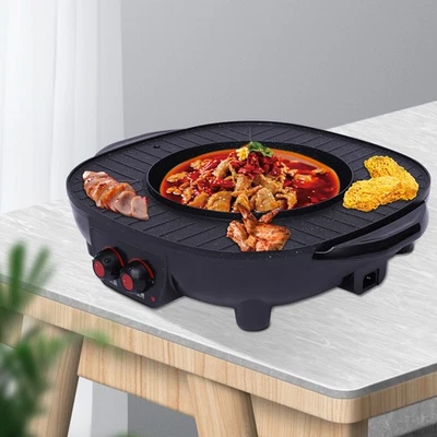 2 in 1 Multifunction Electric Grill Pan Hot Pot Barbecue Grill Smokeless - Image 1 of 4