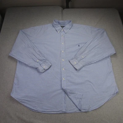 Camisa Ralph Lauren Para Hombre 3XB Azul Cuadros Algodón Elastizada Abotonada Manga Larga Foto 1 de 4