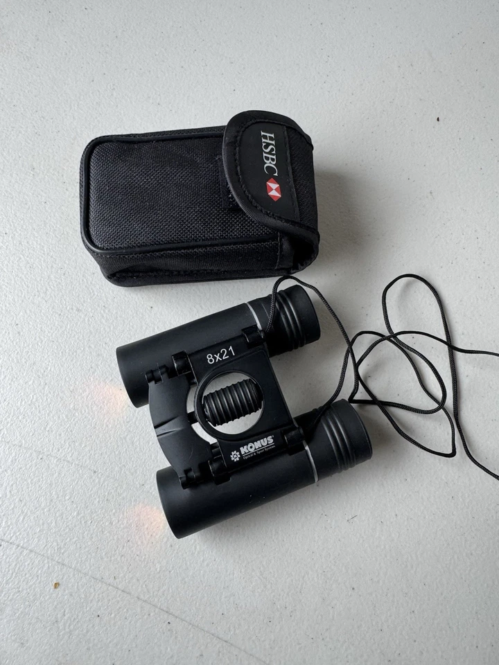 KONUS 8x21 Compact Folding Binoculars with Case – Black – Good Condition - Image 1 of 4