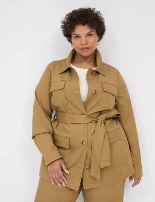 NEW LANE BRYANT $120 OLIVE DOBBY BELTED JACKET SZ 14 - Image 1 of 3