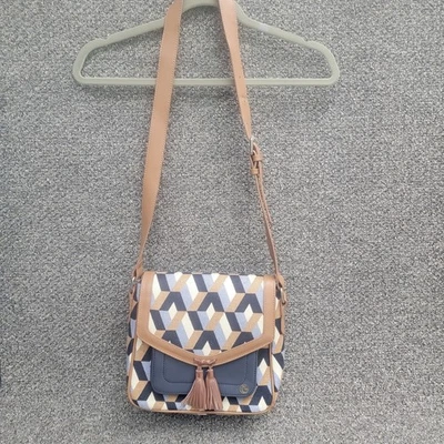 Spartina 449 Blue Beige Nautical Handbag Crossbody Purse Leather Linen - Image 1 of 4