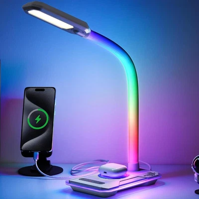 Lámpara de Escritorio WILIT con Cargador Inalámbrico, Sincronización de Música RGB Luces Cambiantes de Color, Juego Foto 1 de 4