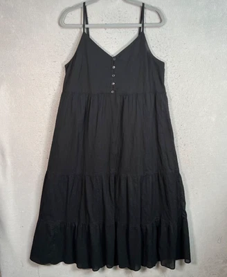 Maxi Vestido Uniqlo Para Mujer Negro En Niveles Talla Grande Mezcla de Algodón Foto 1 de 4