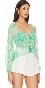 NEU House of Harlow 1960 grün Blumen Ballonärmel Top Größe XS - Bild 1 von 6