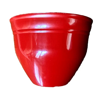 Maceta grande maceta redonda roja brillante plástico brillante exterior 10 pulgadas de ancho Foto 1 de 4