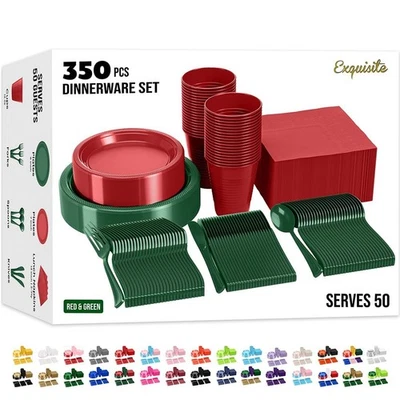 New Best Party Solids 350 Pieces Red & Green Christmas Plastic Plates For Party - Image 1 of 4