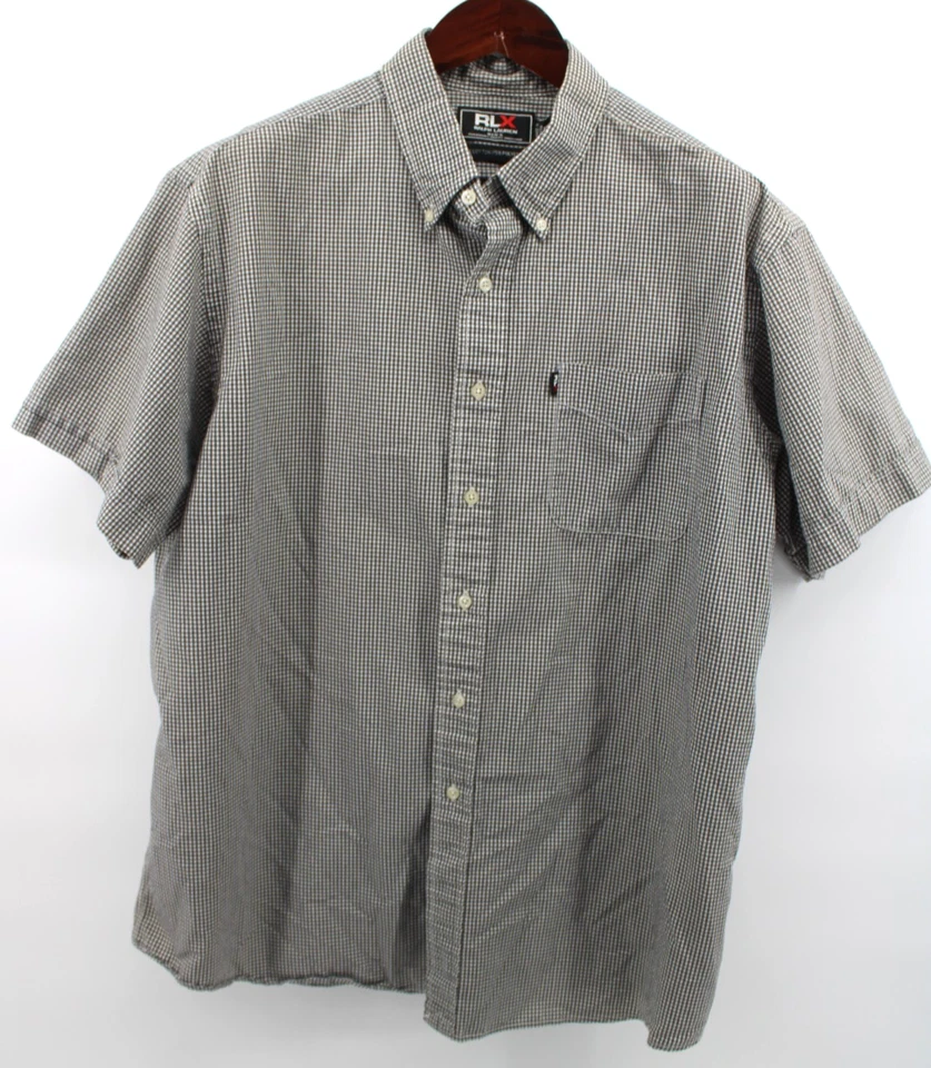 Xadrez masculino RLX Ralph Lauren botão para baixo Gingham Seersucker manga curta GG - Imagem 1 de 4
