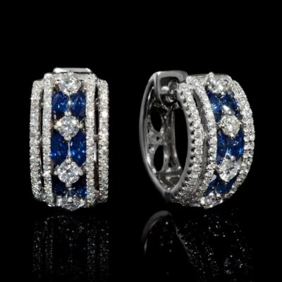 12 Exquisite Blue Color Sapphire 1.30ct & Round Cut White 1.00ct CZ Cuff Earring - Image 1 of 4