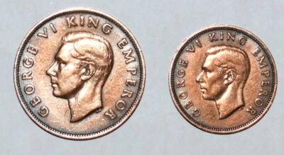 1941 New Zealand Half Penny & 1940 Large Penny Lot of George VI WWII Coins UC - Image 1 of 4